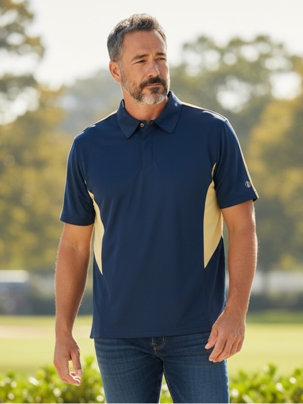 Holloway Navy Polo with Tan Side Panels